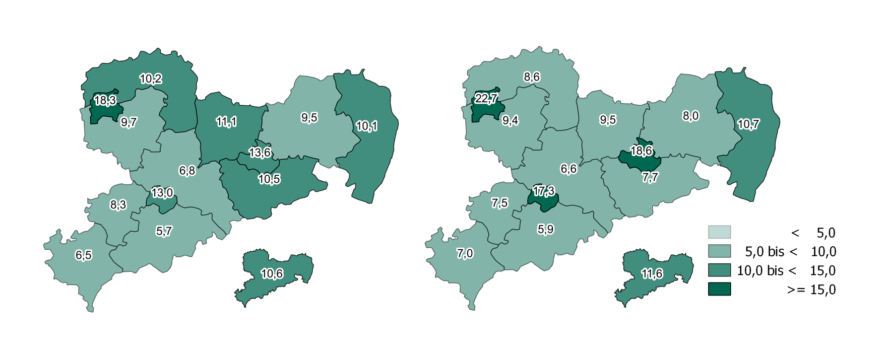 Die Grafik zeigt die beschriebenen regionalen Unterschiede für weibliche Empfänger.