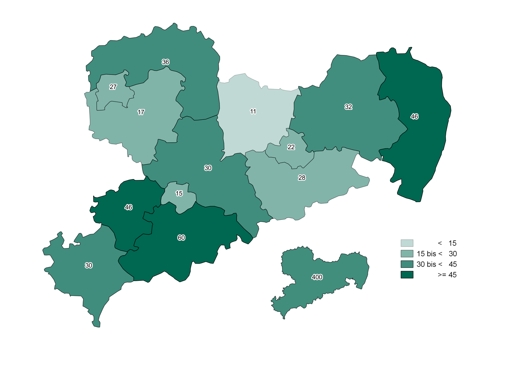 Die Grafik zeigt die beschriebenen regionalen Unterschiede der Anzahl der Alltagsbegleitprojekte.