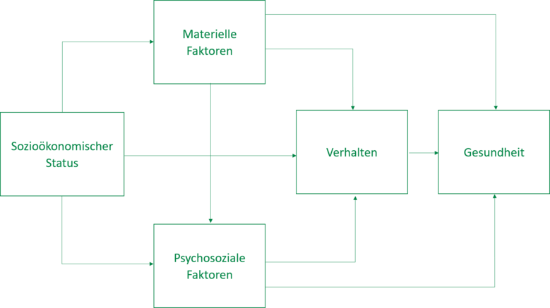 Die Abbildung zeigt wie beschrieben das Modell zur Erklärung gesundheitlicher Ungleichheit.