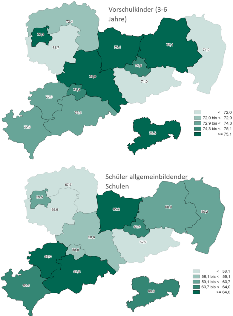 Die Grafik zeigt die regionalen Unterschiede des Gebisszustands bei Kindern und Schülern.