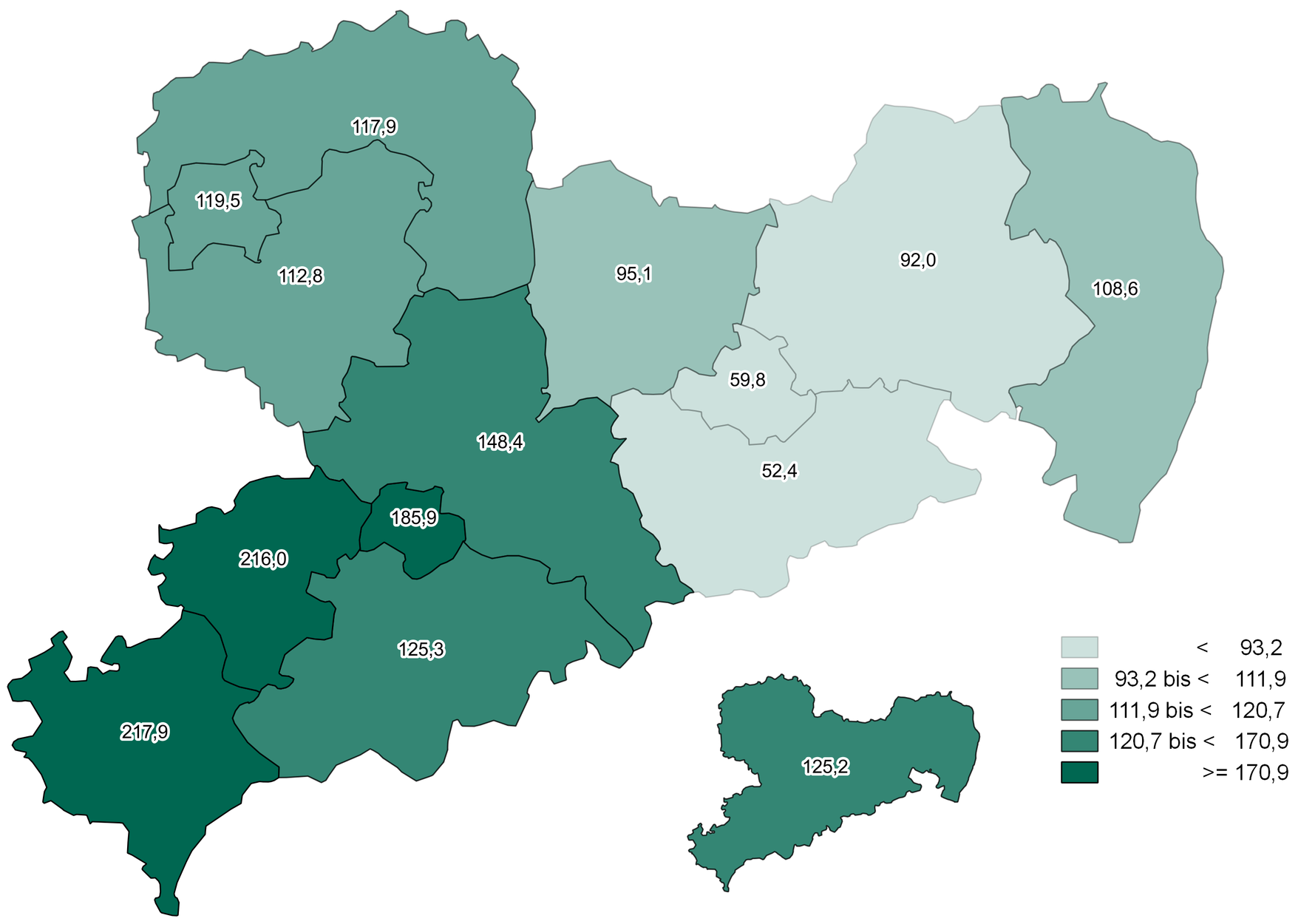 Die Grafik zeigt die beschriebenen regionalen Unterschiede.