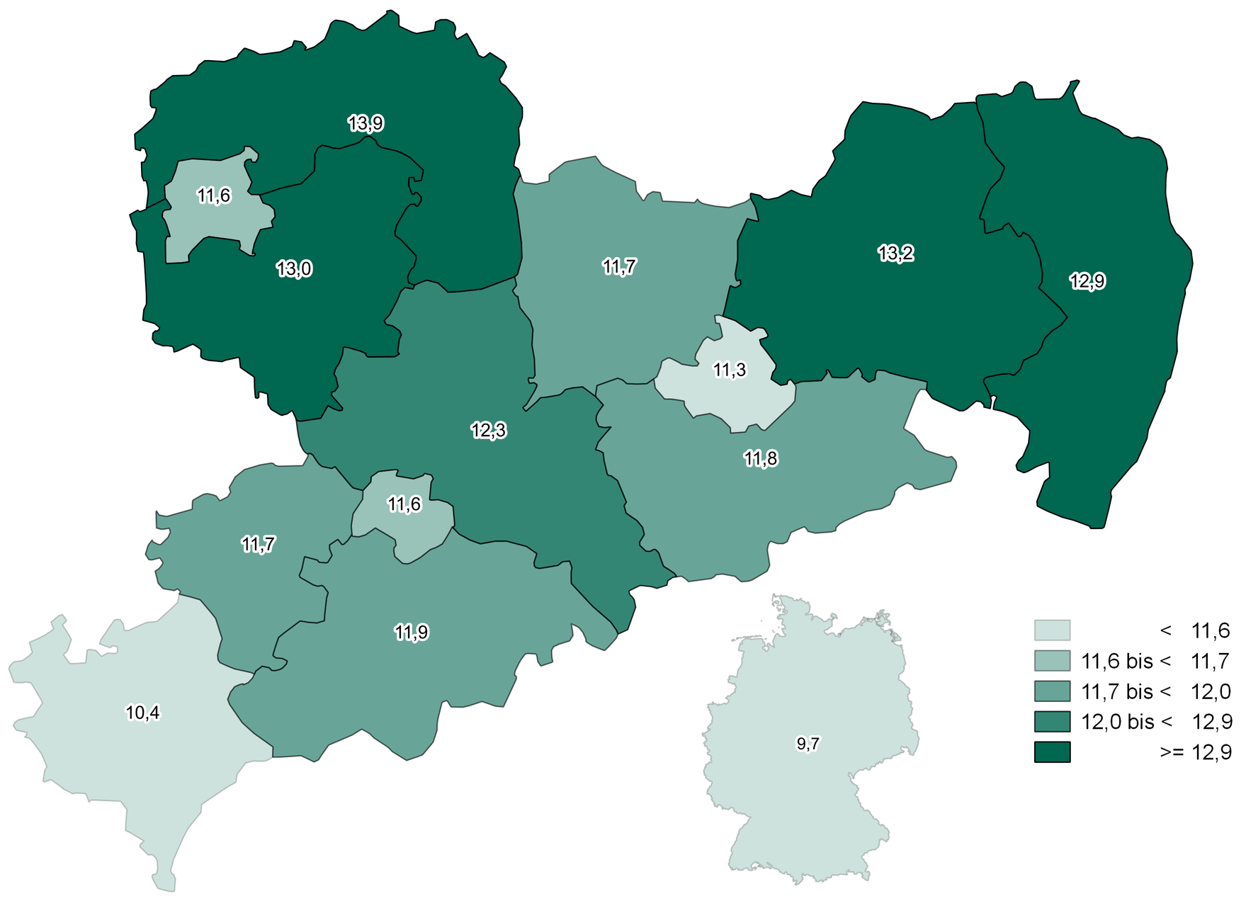 Die Grafik zeigt die beschriebenen regionalen Unterschiede.