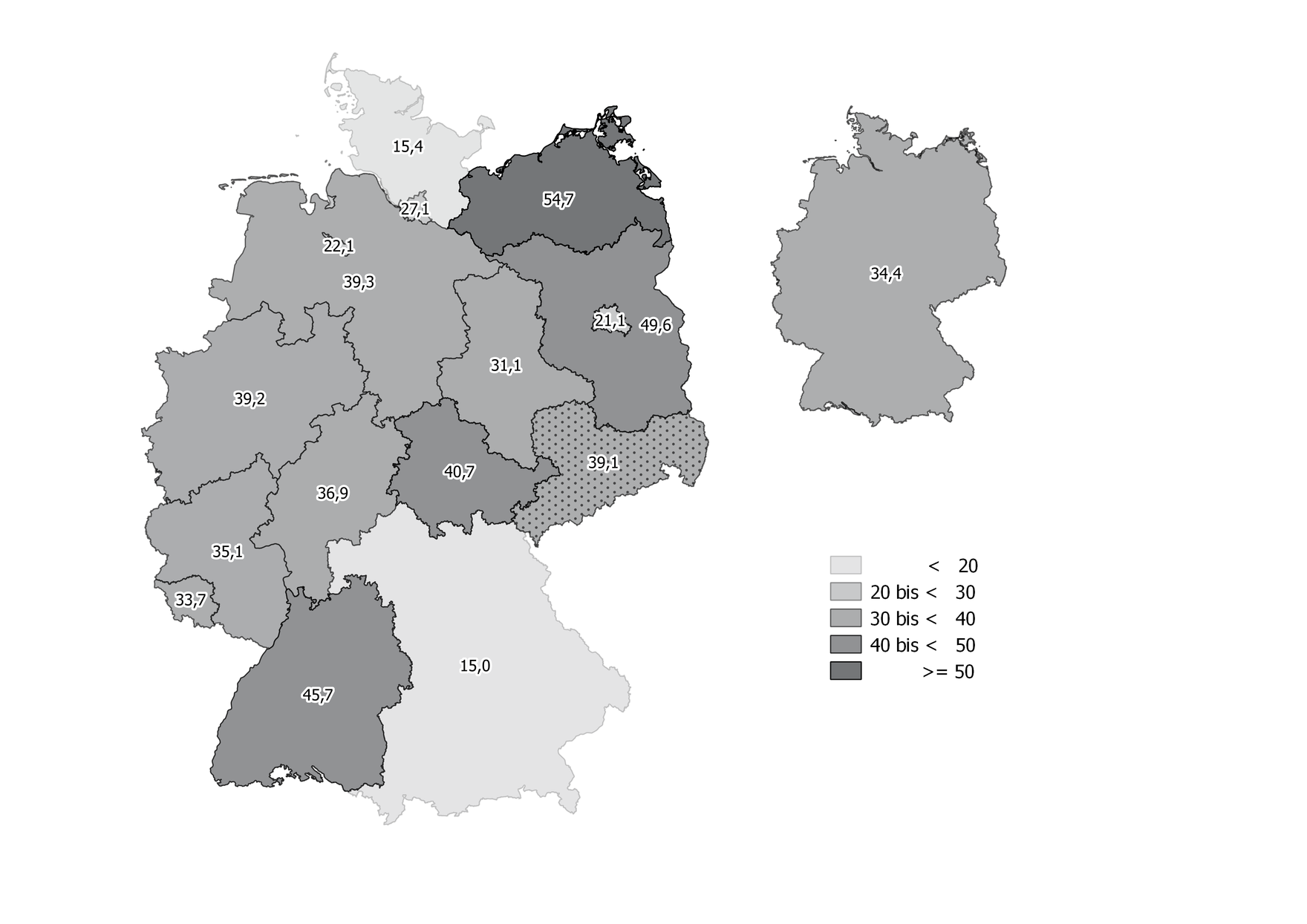 Die Abbildung stellt die genannten bundesweiten Unterschiede grafisch dar.