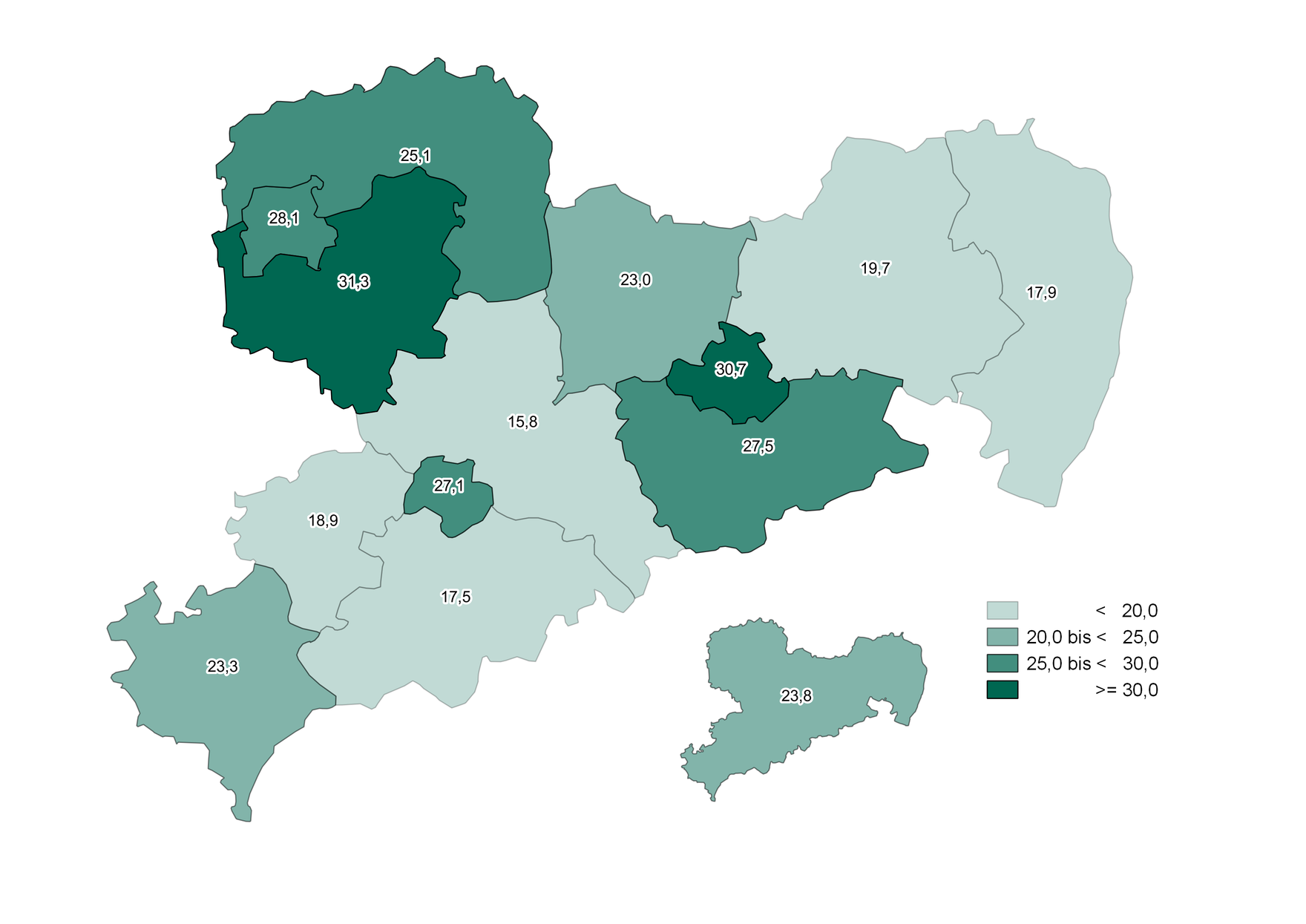 Die Grafik stellt die beschriebenen regionalen Unterschiede dar.