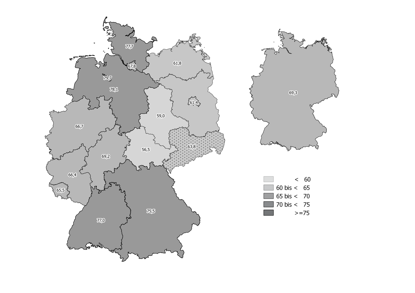 Die Grafik stellt die beschriebenen unterschiedlichen Anteile der Teilzeitbeschäftigten in Gesamtdeutschland dar.