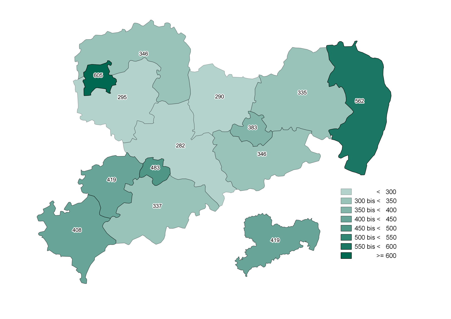 Die Grafik stellt die im Text beschriebenen regionalen Unterschiede der Anzahlen der Leistungsempfänger dar.