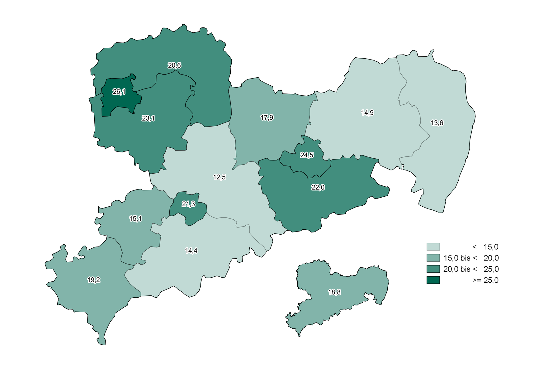 Die Grafik zeigt die beschriebenen regionalen Veränderungen.