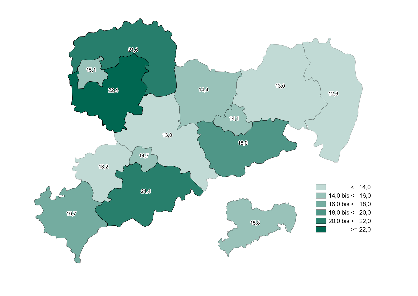 Die Grafik zeigt die beschriebenen regionalen Veränderungen.